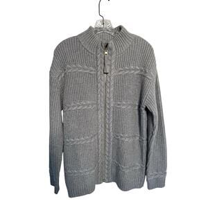 Talbots Full Zip Cable Knit Cardigan Sweater Gray Heavyweight Medium